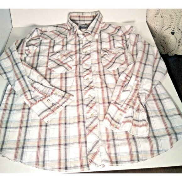 Wrangler Western Shirt Mens XXL Brown Plaid Pearl Snap Long Sleeve Cotton - Picture 3 of 7